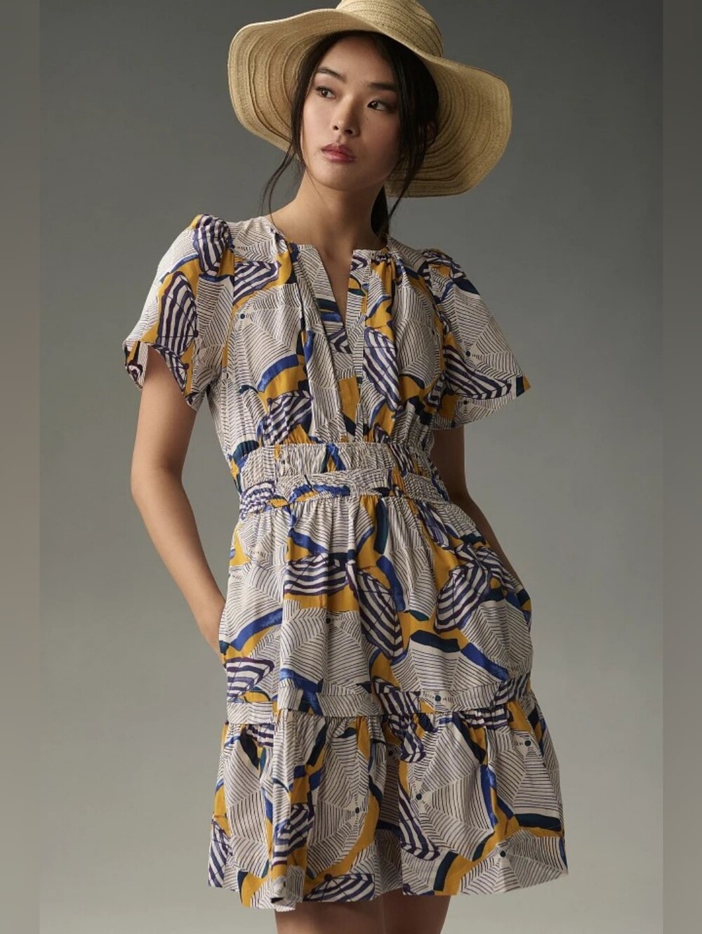 Anthropologie Somerset Umbrella Print Tiered Mini Dress Size Large